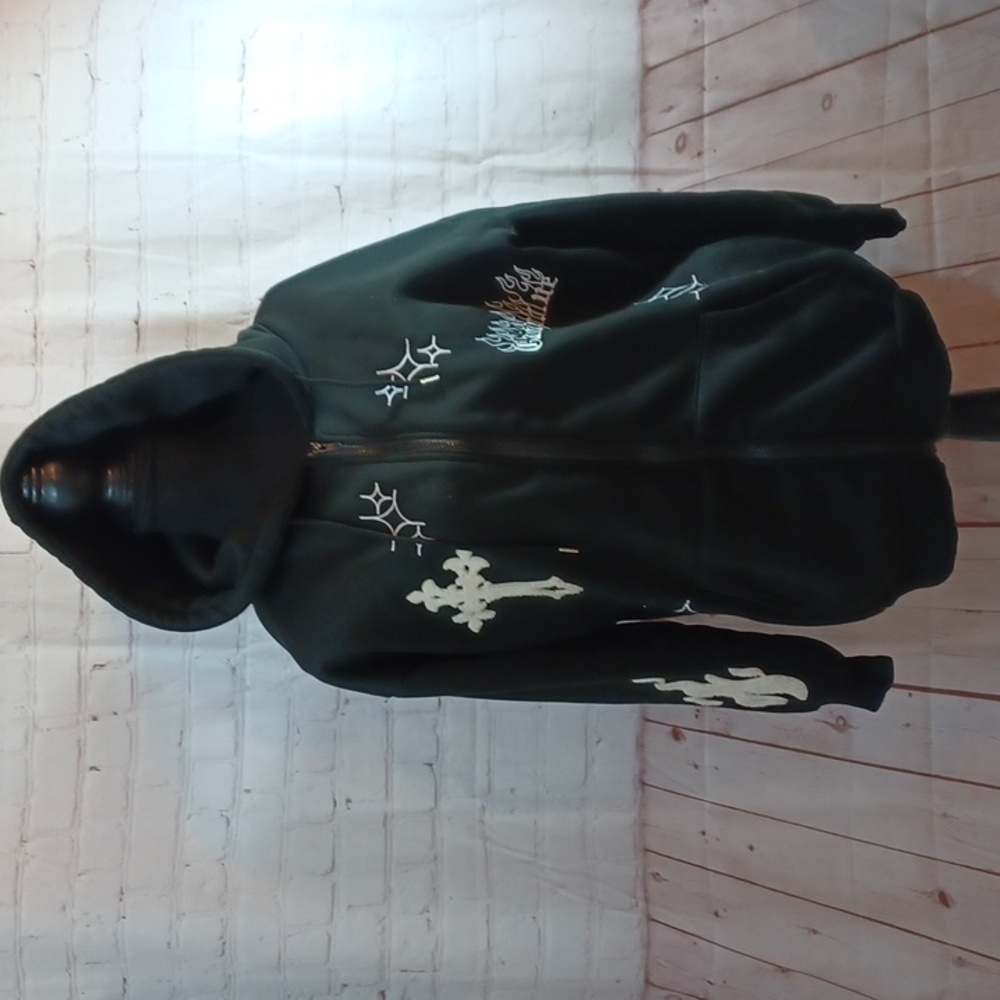 “Campfire” Hoodie – Black Graphic Sparkle Streetwear Jacket  M